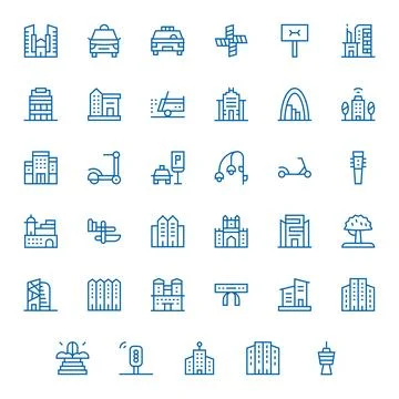 Urban featuring 35 256x256 Vector Icons in Regular Line Design Ilustración de archivo