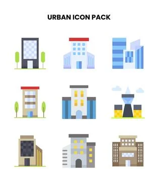 Urban Flat Collection Icons Pack Stock Illustration
