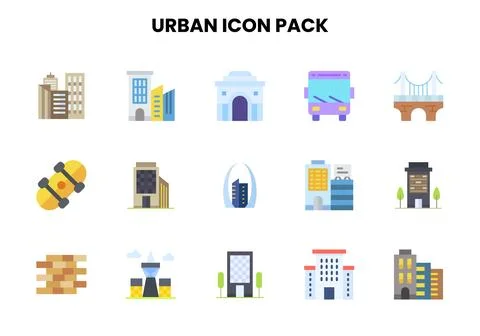 Urban Flat Graphics Icons Pack Stock Illustration