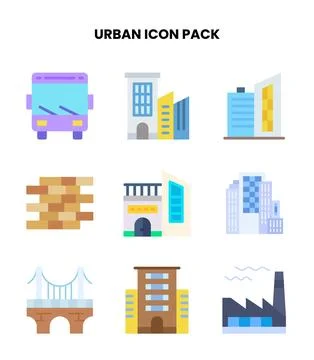 Urban Flat Set Icons Pack Stock Illustration