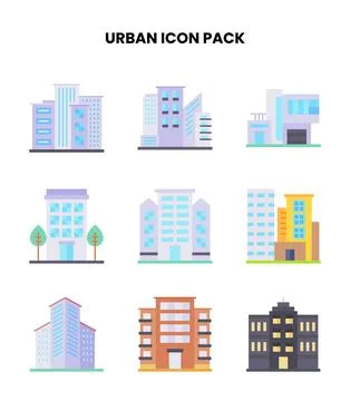 Urban Flat Vector Icons Pack Stock Illustration