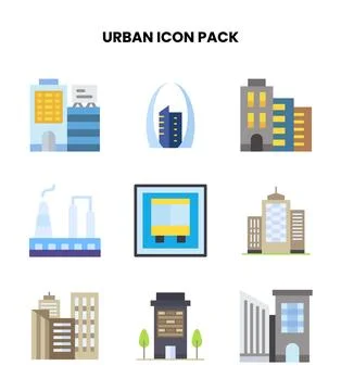 Urban Flat Vector Icons Pack Stock Illustration