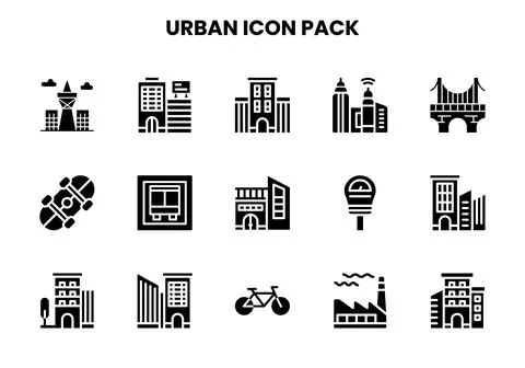 Urban Glyph Bundle Icons Pack Stock Illustration