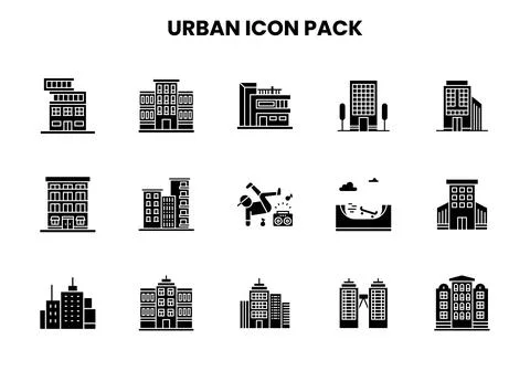 Urban Glyph Vector Icons Pack Stock Illustration