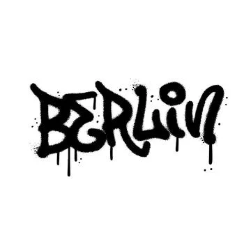 Urban graffiti Berlin word sprayed in black over white. 90s - 00s airbrush Stock Illustration