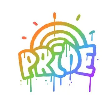 Urban graffiti PRIDE word sprayed in rainbow gradient colors over white. y2k Illustrazione stock