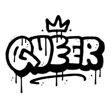 Urban graffiti QUEER word sprayed in black over white. textured hand drawn Illustrazione stock