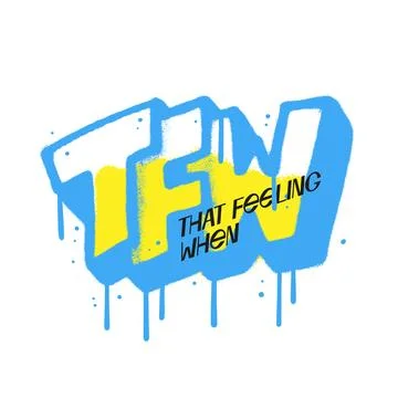 Urban graffiti TFW abbreviation sprayed in blue over white with neon uellow Ilustração Stock