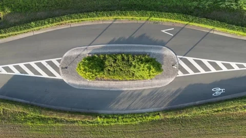 Urban Greenery: Top-Down View of a Tree-Lined Traffic Island 스톡 동영상 258921394