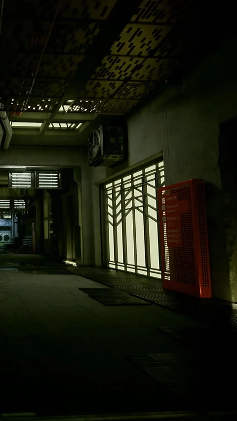 Urban hallway with light coming through windows and an air conditioner Stock Footage 334306832
