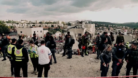 An urban heavy missile exploding site Stock Footage 331720762