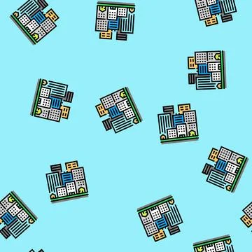 Urban housing complex urbanization vector seamless pattern Stock Illustration