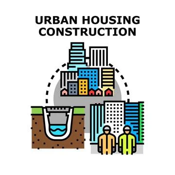 Urban housing construction developing city infrastructure concept Stock Illustration
