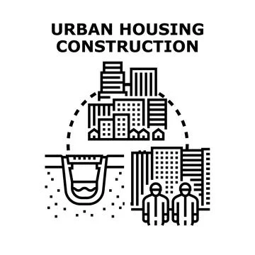 Urban housing construction developing city infrastructure concept Stock Illustration