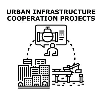 Urban infrastructure cooperation projects concept illustration Stock Illustration