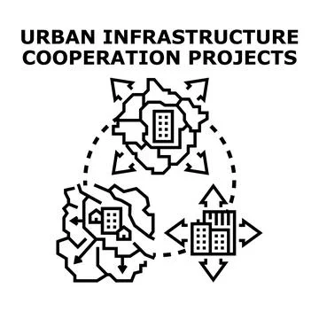 Urban infrastructure cooperation projects developing city collaboration Stock Illustration