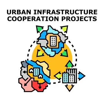 Urban infrastructure cooperation projects developing city collaboration Stock Illustration