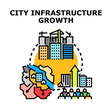 Urban infrastructure developing for population growth and city planning Stock-Illustration