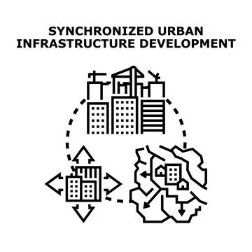 Urban infrastructure developing in a synchronized project Stock Illustration