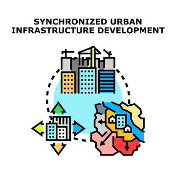 Urban infrastructure developing in a synchronized project Stock Illustration