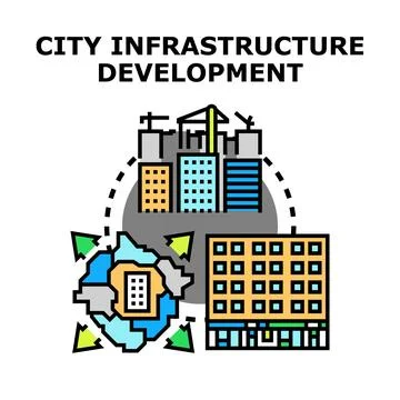 Urban infrastructure development, city planning, and construction growth Stock Illustration