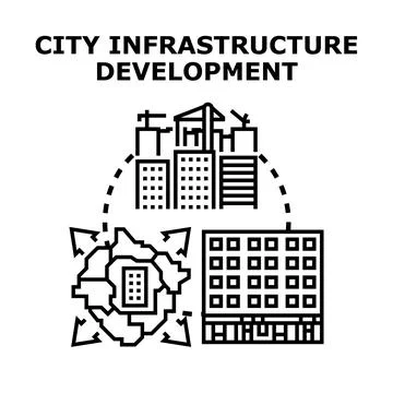 Urban infrastructure development, city planning, and construction growth Stock Illustration