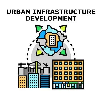 Urban infrastructure development creating city growth plan Stock Illustration