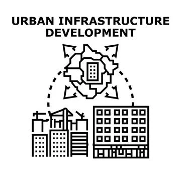 Urban infrastructure development creating city growth plan Stock Illustration