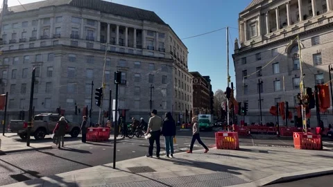 Urban infrastructure projects and roadworks in London People are crossing the Stock Footage 331753605