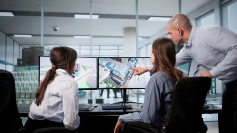 Urban Inspection Team Utilizing 3D BIM Model Stock Footage 326065187