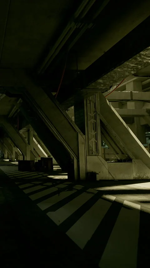 Urban interior space with concrete structure and shadows in low light condition Stock Footage 339959111