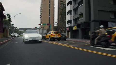 Urban Intersection POV Tesla Yellow Taxi Asia(Taipei City, Taiwan)(2025.03.30) Stock Footage 305474891