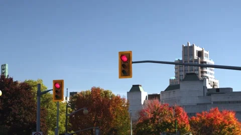 Urban intersection with red traffic lights in Ottawa Stock Footage 333415815