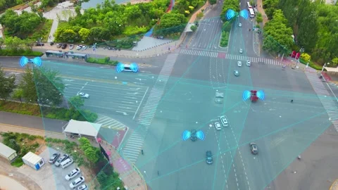 Urban intersections and smart transportation networks Stock Footage 340245937