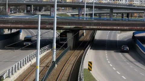 Urban Junction Overpass Trams and Cars Traffic Video stock 106089574
