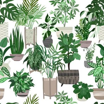 Urban jungle concept, seamless pattern house plant Stock Illustration