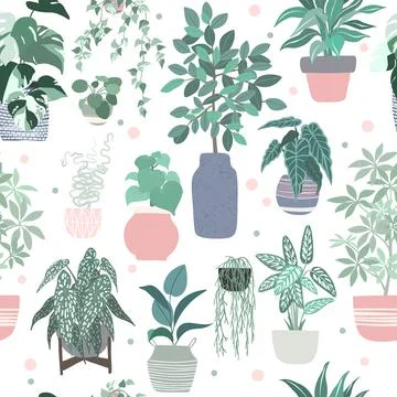 Urban jungle concept, seamless pattern home plants Stock Illustration