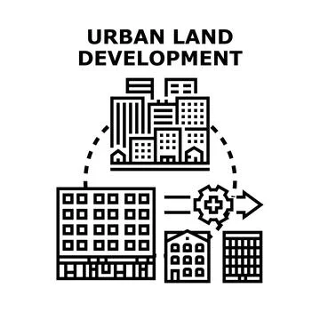 Urban land development planning process growing cityscape Stock Illustration
