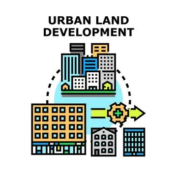 Urban land development planning process growing cityscape Stock Illustration