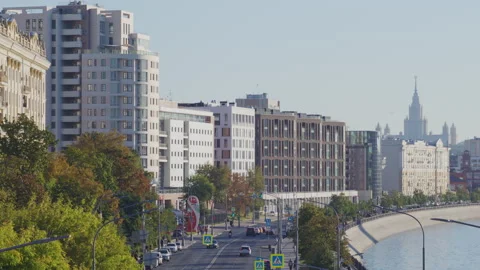 Urban landscape, camera panning on the river Stock Footage 240256259