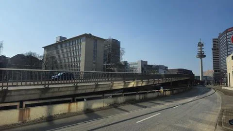 Urban Landscape Featuring an Elevated Road Alongside Modern Architectural Stock Photos