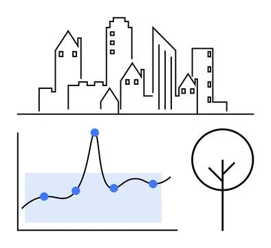 Urban Landscape with Graph and Tree Balancing Development and Nature in Mod.. Stock Illustration