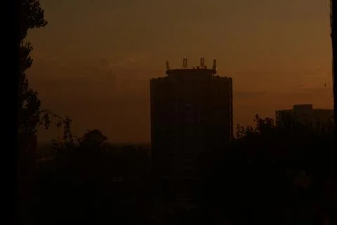 The urban landscape at the orange sunset (7) Stock Photos