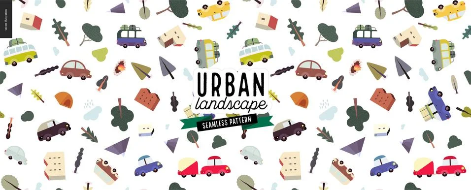 Urban landscape seamless pattern Illustrazione stock