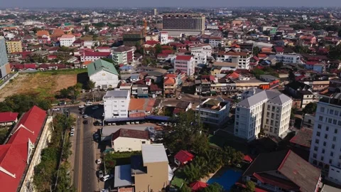 Urban landscape showing developing Vientiane skyline and residential area in Lao Stock Footage 335308695