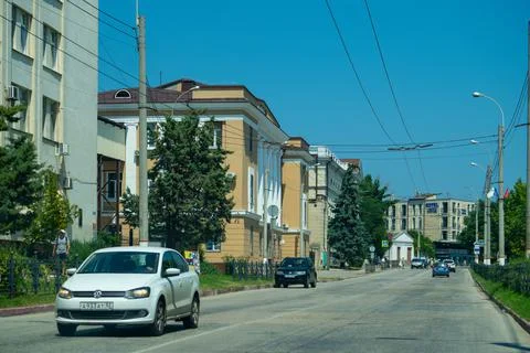 Urban landscape with streets and transport. Kerch, Crimea Stock Photos