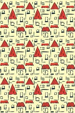Urban landscape vector seamless pattern. City, sea resort with red roofs. Hand Stock Illustration