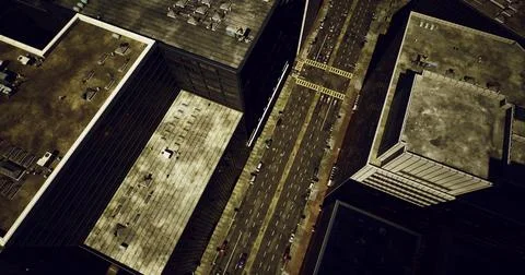 Urban landscape view from above showcasing city streets and buildings Ilustração Stock
