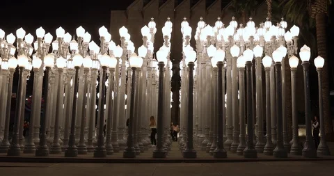'Urban Light' is a large-scale assemblage sculpture at LACMA Stock Footage 87942239
