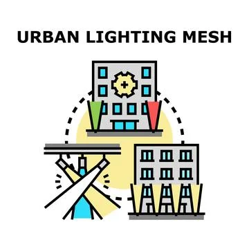 Urban lighting mesh network technology connecting city buildings Stock Illustration